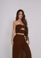 Conjunto tule violeta marrom